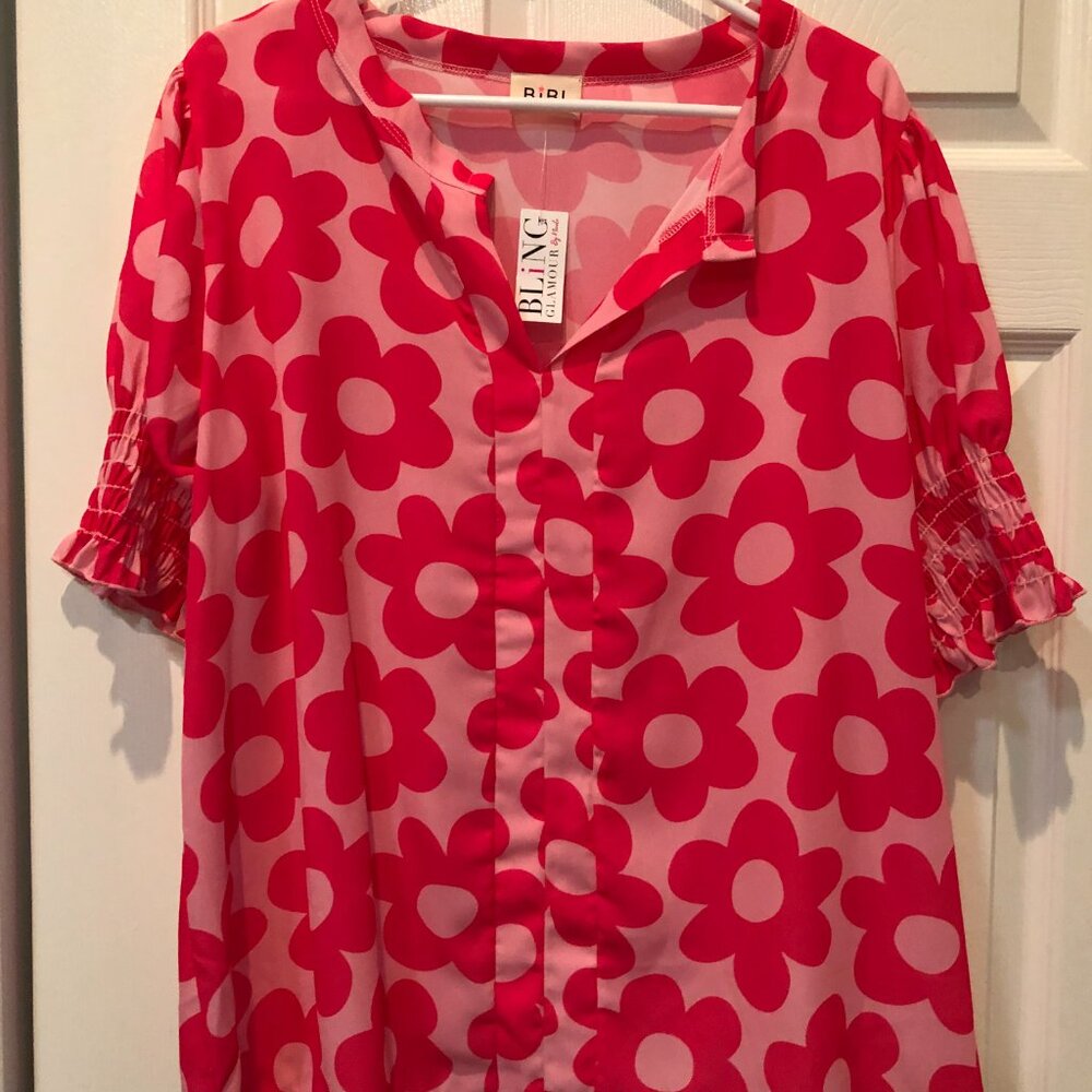 NEW!  BiBi- Pink and Red Floral Top!